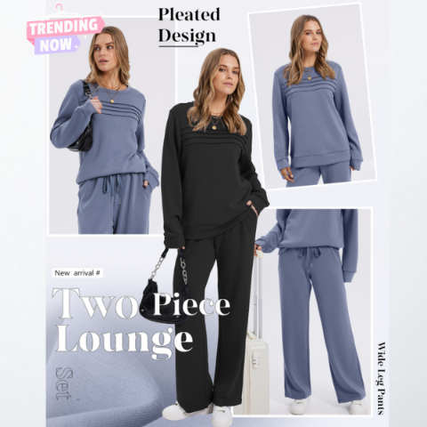 🔥LAST DAY 45% OFF✨Women’s Crew Neck Lounge Set - Soft Cotton Top & Drawstring Pants